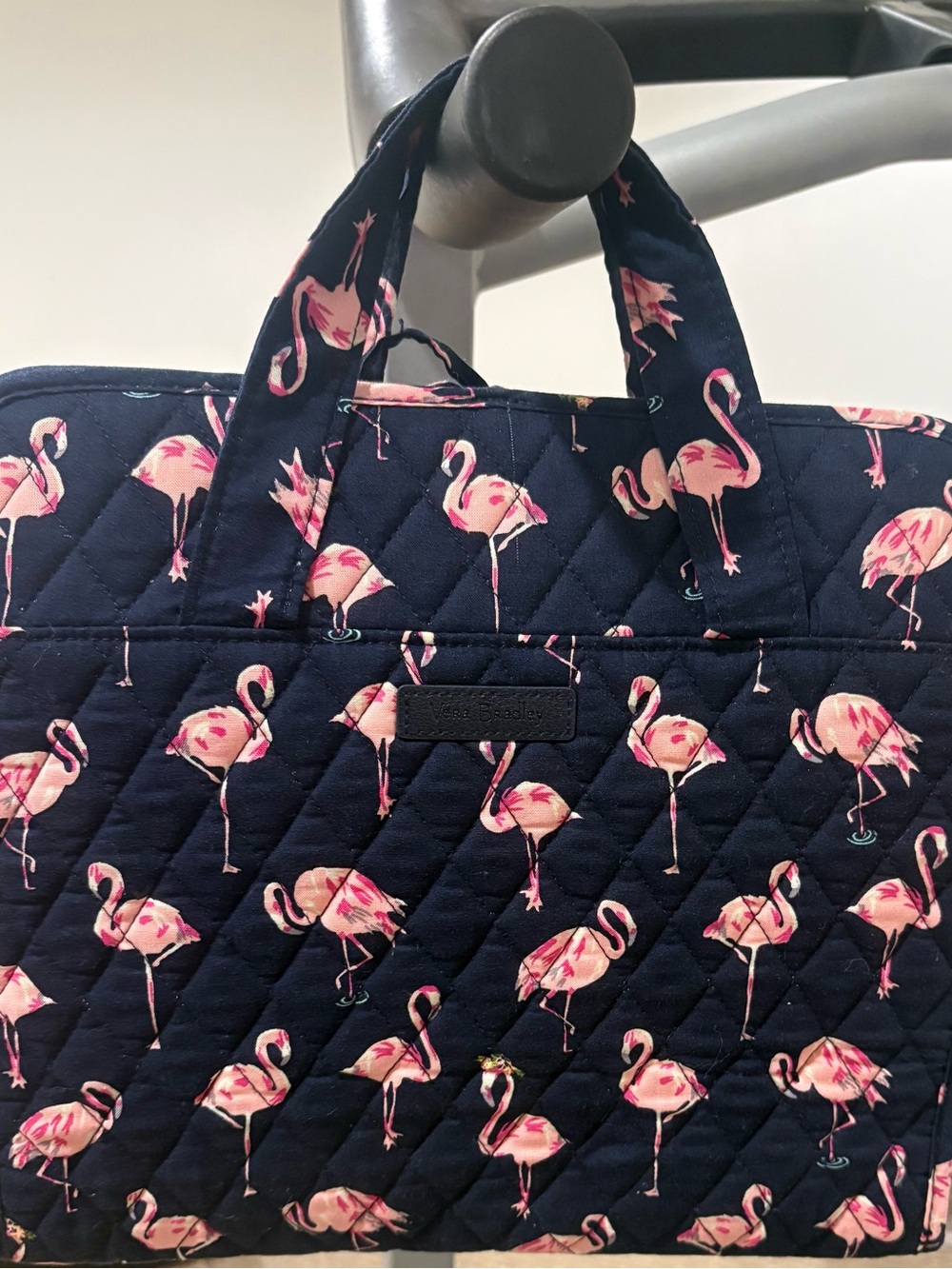 Vera Bradley Navy Quilted Tote with Pink Flamingo Print